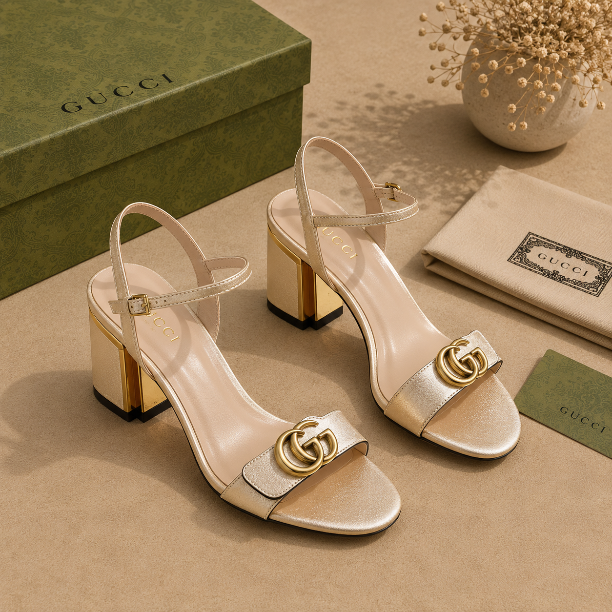 Sandália Gucci de couro com logo GG Italy