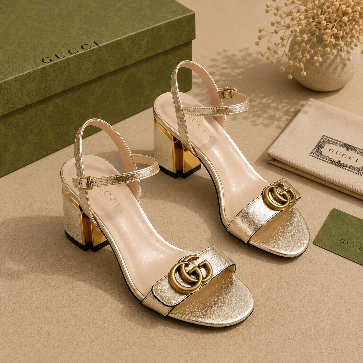 Sandália Gucci de couro com logo GG Italy