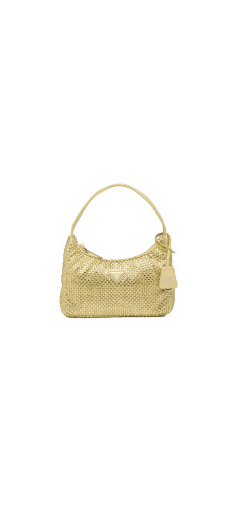Bolsa Prada mini em cetim com cristais dourada - imagem 6